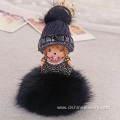 Diamond Monchichi Rabbit Fur Pom Pom Keychain For Key Bag